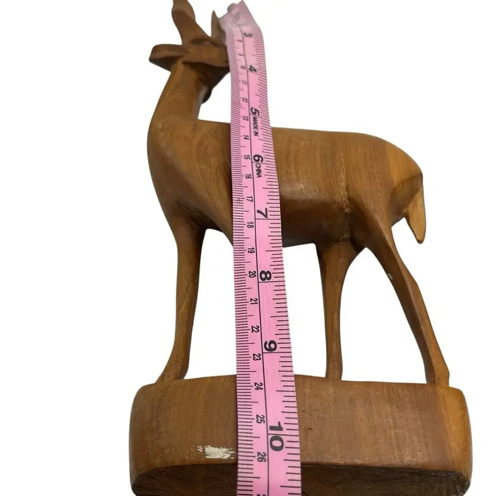 1967 Antelopes Figurines Sculptures Vintate Hand Carved Signed Wood